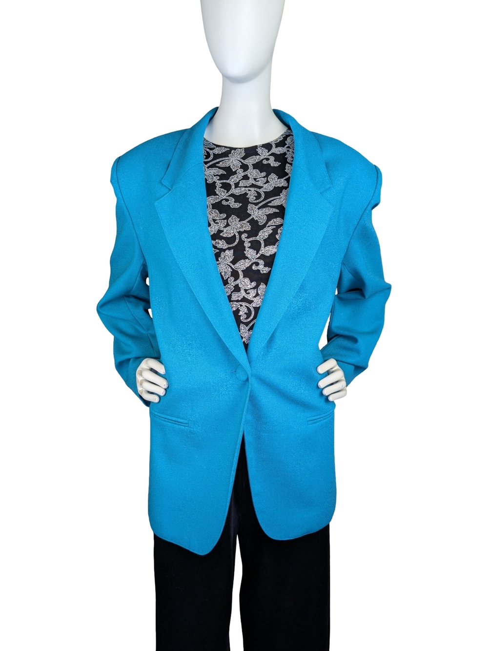 Vintage Braemar Wool Turquoise Power Blazer Statement Officecore Size 14 L/XL
